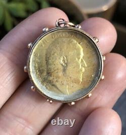 9ct 9k GOLD EDWARDIAN COIN ANTIQUE WHEEL PENDANT SHILLING PENDANT FOB SCRAP WEAR