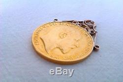 9ct Rose Gold Mounted 22ct Gold Two Pound Coin Edwardian Pendant 1902 Very Fine