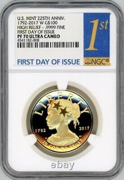 AMERICAN LIBERTY GOLD HIGH RELIEF 2017 1 oz $100 GOLD COIN NGC PF70 FDOI #008