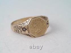 ANTIQUE VICTORIAN 10K GOLD 1854 FRACTIONAL INDIAN HEAD COIN RING sz 8