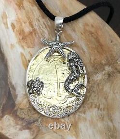 ATOCHA Coin Pendant Gold Overlay Silver Mermaid, Turtle, Starfish Treasure Jewelry