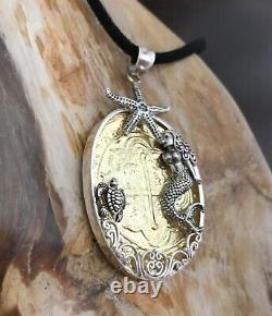 ATOCHA Coin Pendant Gold Overlay Silver Mermaid, Turtle, Starfish Treasure Jewelry