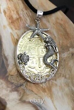 ATOCHA Coin Pendant Gold Overlay Silver Mermaid, Turtle, Starfish Treasure Jewelry