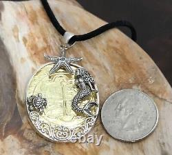 ATOCHA Coin Pendant Gold Overlay Silver Mermaid, Turtle, Starfish Treasure Jewelry