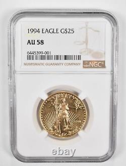 AU58 1994 $25 American Gold Eagle 1/2 Oz. 999 Fine Gold Graded NGC 1369