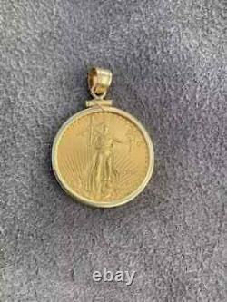 American Eagle Coin Liberty Pendant 14k Yellow Gold Plated Silver Free Chain