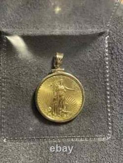 American Eagle Coin Liberty Pendant 14k Yellow Gold Plated Silver Free Chain