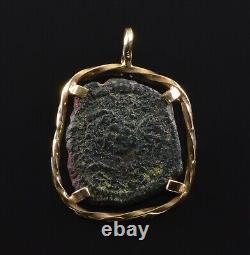 Ancient Bronze Mite Coin 14k Gold Pendant