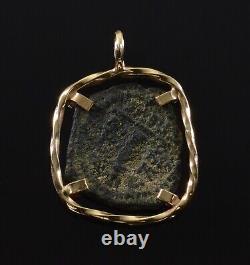 Ancient Bronze Mite Coin 14k Gold Pendant
