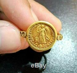 Ancient God Venus Holding Wand Knight Riding Horse Coin Solid 22k Gold Ring