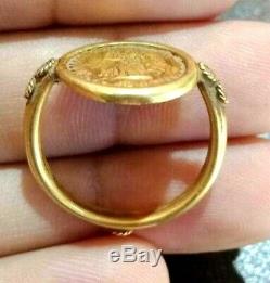 Ancient God Venus Holding Wand Knight Riding Horse Coin Solid 22k Gold Ring