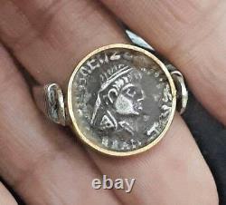 Ancient Greek Coin King Caesar God Venus 22K Gold Band Sterling Silver Ring