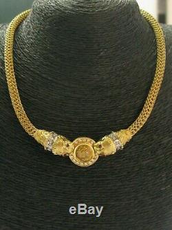 Ancient Greek Gold Coin Diamond Necklace 18Kt Yellow Gold. 56Ct 16