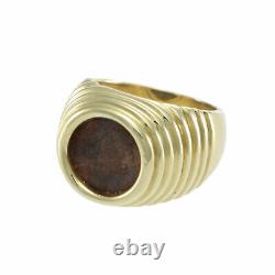 Ancient Roman Coin Ribbed Ring 18k Yellow Gold Dome Shape 1940s Antique Estate