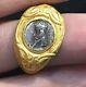 Ancient Silver Coin Roman King Genuine Artemis Cameo Face Solid 22k Gold Ring
