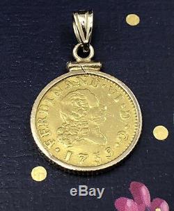 Antique 1759 Spain Half Escudo Ferdinand VI Gold Coin Pendant