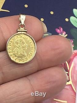 Antique 1759 Spain Half Escudo Ferdinand VI Gold Coin Pendant