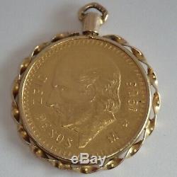 Antique 1909 Mexico 21k 900 Gold 10 Peso Coin 14k Gold Bezel Pendant Or Charm