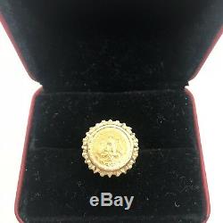 Antique 1945 vintage 18k yellow gold dos pesos Mexican coin bezel ring 5.5g 6
