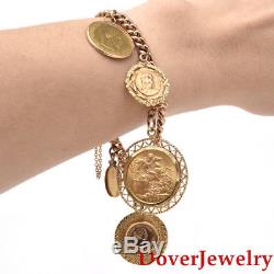 Antique 22K Gold Coin 14K Gold Charm Bracelet 31.4 Grams NR