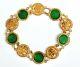 Antique Chinese Export 20k Gold And Jadeite Jade Coin Bracelet, Wang Hing