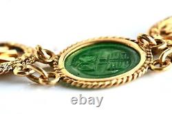 Antique Chinese Export 20K Gold and Jadeite Jade Coin Bracelet, Wang Hing