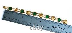 Antique Chinese Export 20K Gold and Jadeite Jade Coin Bracelet, Wang Hing