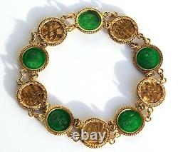 Antique Chinese Export 20K Gold and Jadeite Jade Coin Bracelet, Wang Hing