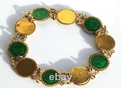 Antique Chinese Export 20K Gold and Jadeite Jade Coin Bracelet, Wang Hing