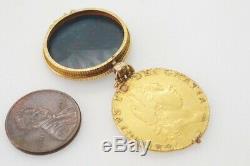 Antique English 22k Gold 1787 George III Guinea & Bloodstone Locket