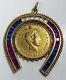 Antique Gypsy Fine Gold Coin In 18k Horseshoe Frame Synthetic Stones Pendant