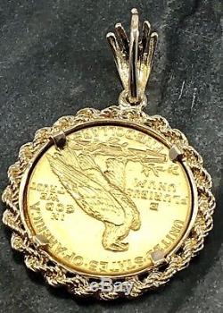 Antique Indian Head 1911 US $5 Coin Solid Yellow Gold Pendant, 13.1 grams
