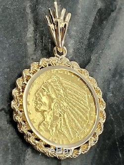 Antique Indian Head 1911 US $5 Coin Solid Yellow Gold Pendant, 13.1 grams