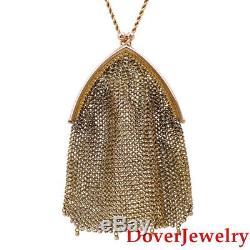 Antique RYRIE 9K Yellow Gold Chain Mesh Coin Bag Pendant 39.1 Grams NR