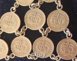 Antique Silver Coins Necklace 60 Guatemala 1882 Genuine Coins 1/4 Real Vermeil