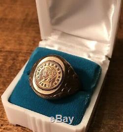 Antique Solid 14 Karat Gold Fine Jewelry Ring with 1857 Coin, 11.24g Scrap or Wear