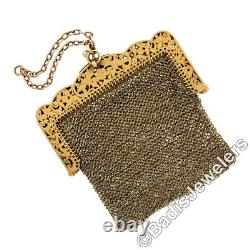 Antique Solid 18k Gold 1.95ct Emerald & Diamond Etched Foliate Mesh Coin Purse