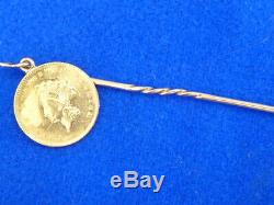 Antique Stick Pin W 10k Yellow Gold Bar And 1855 1 Dollar Us Coin Stick Pin