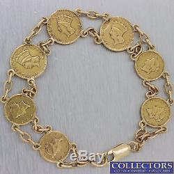 Antique Victorian 14k Yellow Gold $1 Liberty Gold 7 Coin Link Chain Bracelet C8
