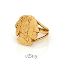 Antique Vintage Deco Retro 14k Gold Native Navajo Buffalo Coin Style Ring Sz 5.5