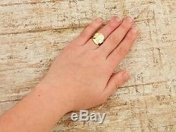 Antique Vintage Deco Retro 14k Gold Native Navajo Buffalo Coin Style Ring Sz 5.5