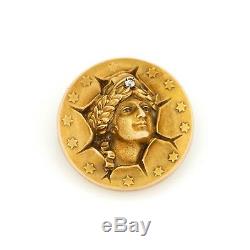 Antique Vintage Nouveau 10k Gold Diamond Pop Out Coin Lady Liberty Locket Brooch