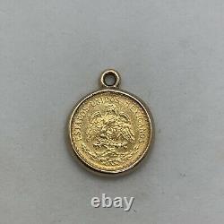 Antique vintage 1945 Dos Pesos gold coin pendant 14k yellow bezel charm medal