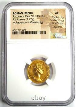 Antoninus Pius Gold AV Aureus Coin 138-161 AD Certified NGC AU with Fine Style