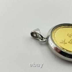 Asian Chinese 999 Gold Bullion Coin Pendant Sterling Setting China Pure Fine 24K