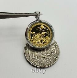 Asian Chinese 999 Gold Bullion Coin Pendant Sterling Setting China Pure Fine 24K