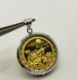 Asian Chinese 999 Gold Bullion Coin Pendant Sterling Setting China Pure Fine 24K