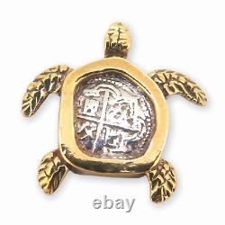 Atocha Small Fine Silver Coin Sterling Silver Gold Overlay Turtle Pendant 4.4g