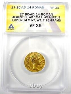 Augustus Gold AV Aureus Gold Coin 27 BC 14 AD Certified ANACS VF35 (Ch VF)