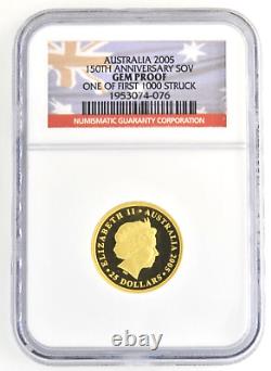 Australia 2005 Sovereign Gem Proof 25 Dollars. 9167 Fine Gold Coin NGC Holder